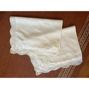 Pair/2 Paper White‎ Vintage  Lace Cutout White Linen Pillow Shams
